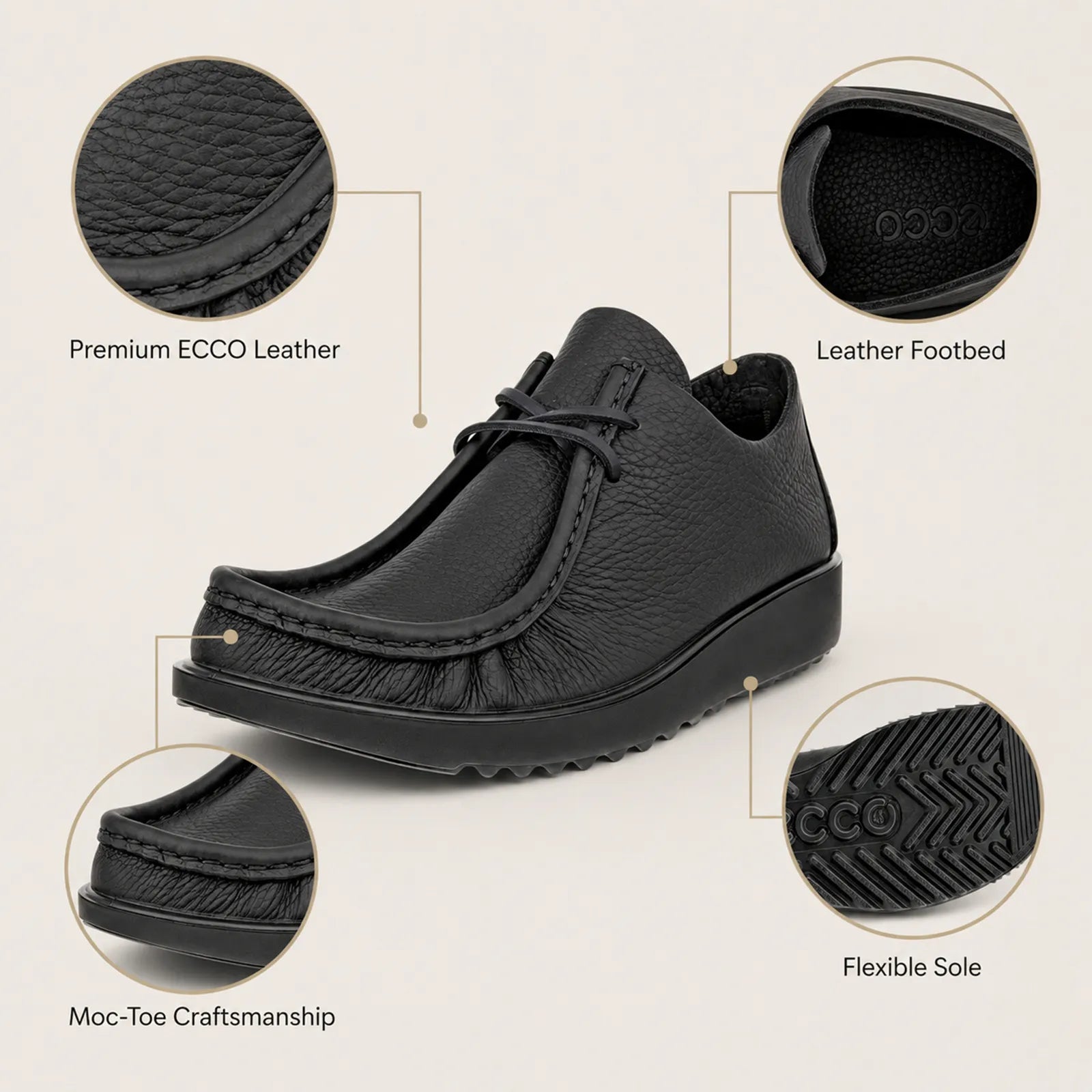 ECCO Joke black leather shoes featuring ECCO FLUIDFORM comfort technology