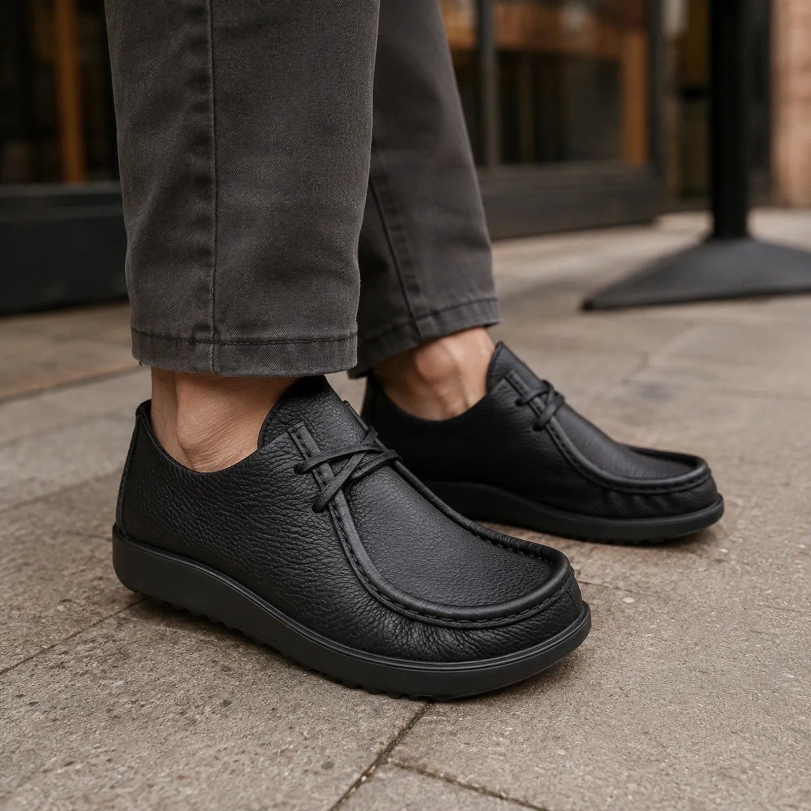 ECCO Joke black leather lace-up shoes worn on foot for everyday comfort