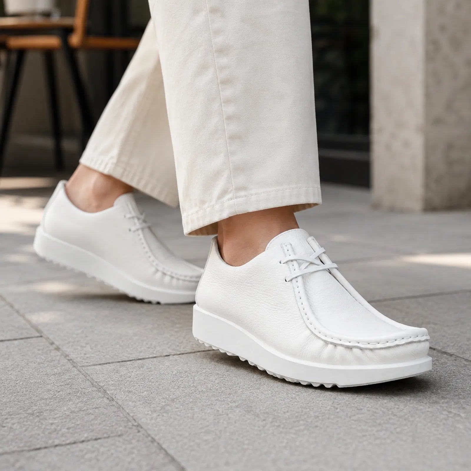 ECCO Joke white leather lace-up shoes worn on foot for everyday comfort