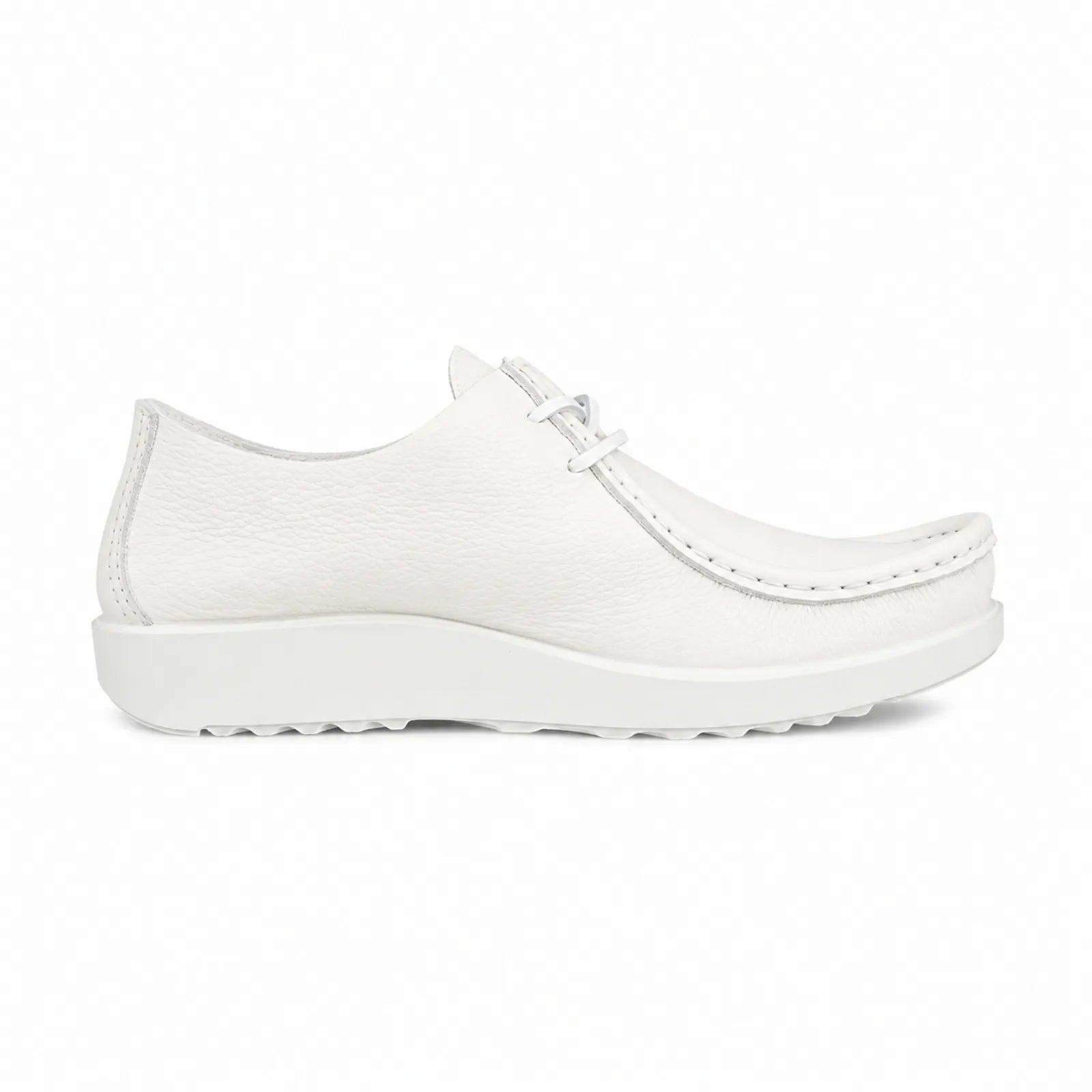 Side view of ECCO Joke white leather lace-up shoes with flexible sole
