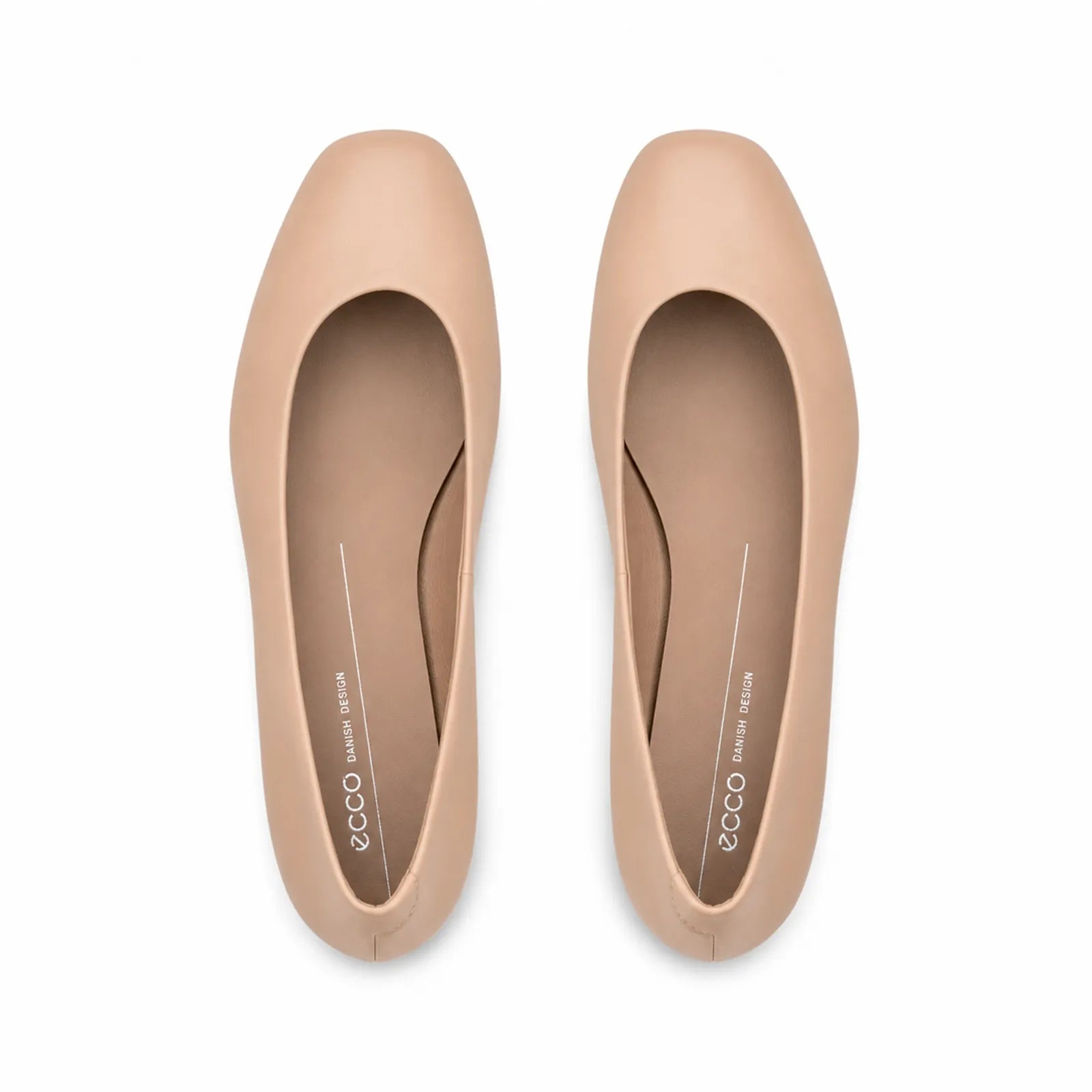 Side view of ECCO Margot women's beige leather ballerina flats with lightweight PU sole