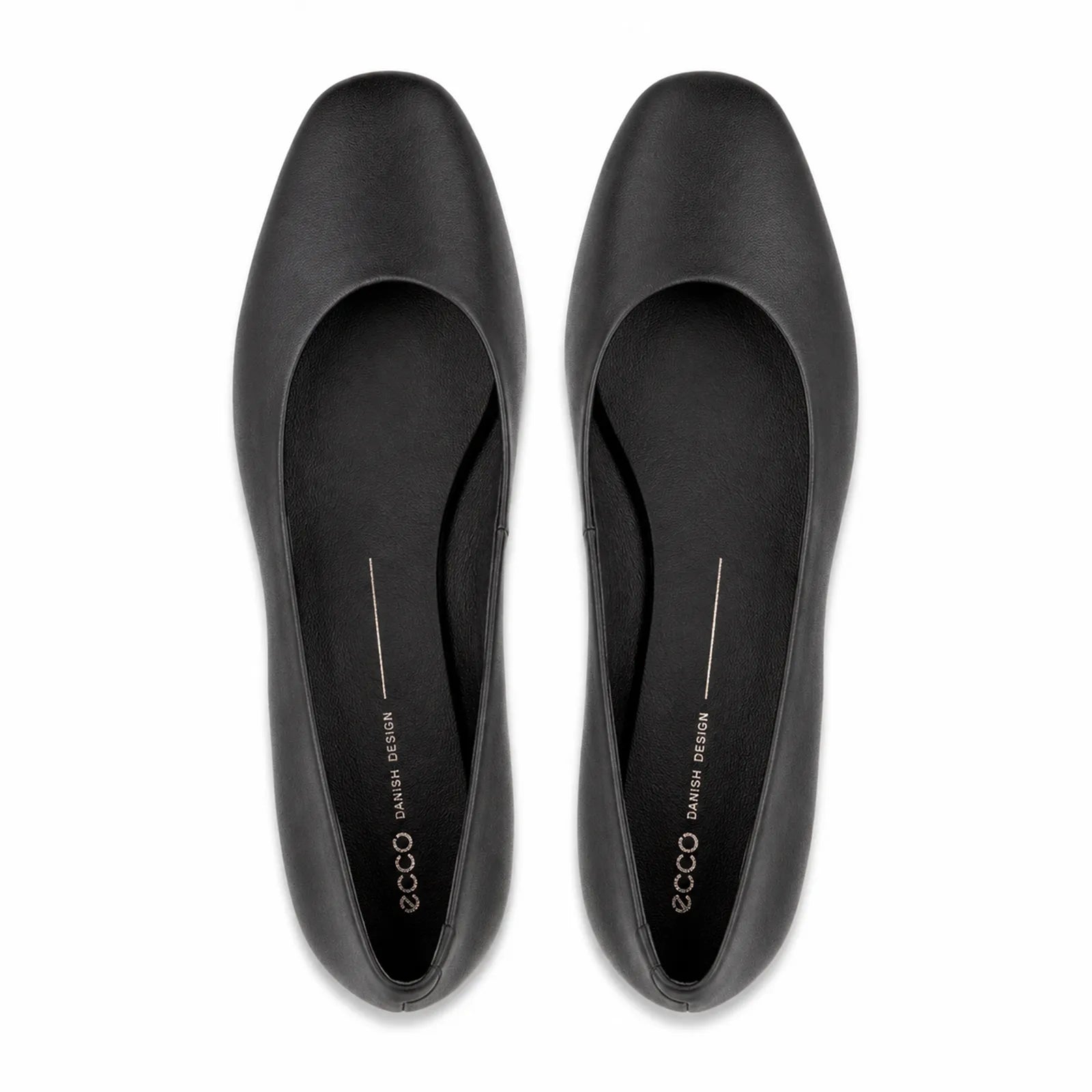 Side view of ECCO Margot women's black leather ballerina flats with lightweight PU sole