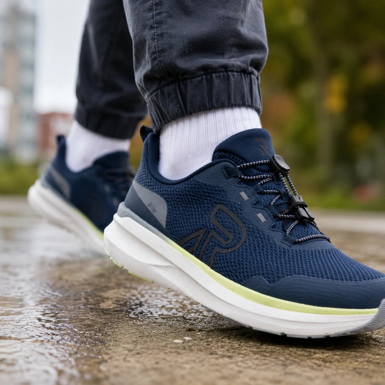 Rieker U4300 men's blue walking shoes worn for everyday comfort and outdoor activities