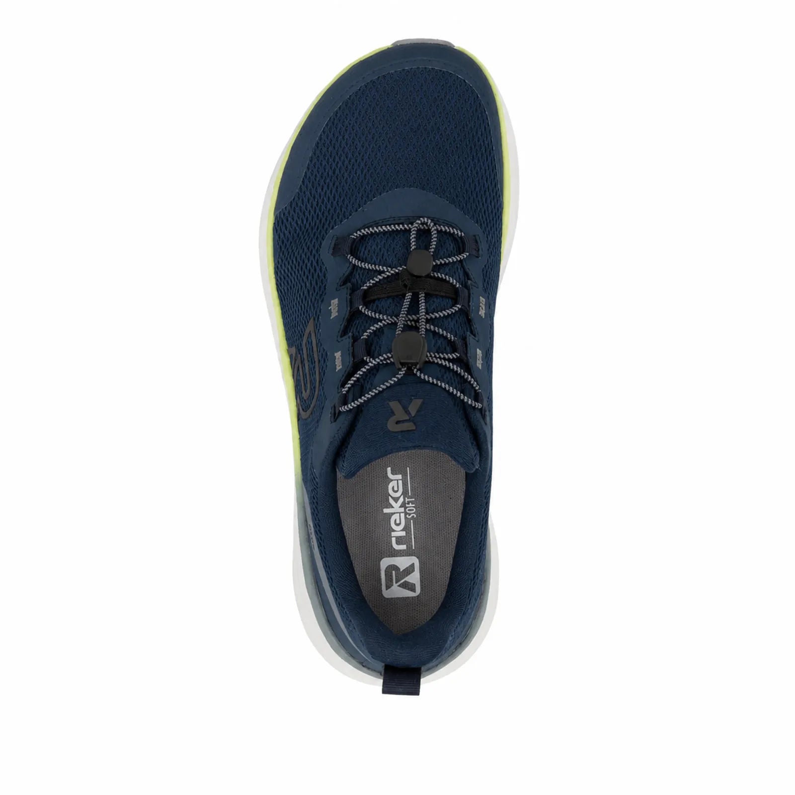 Side angle view of Rieker U4300 men's blue breathable sneakers with lightweight sole