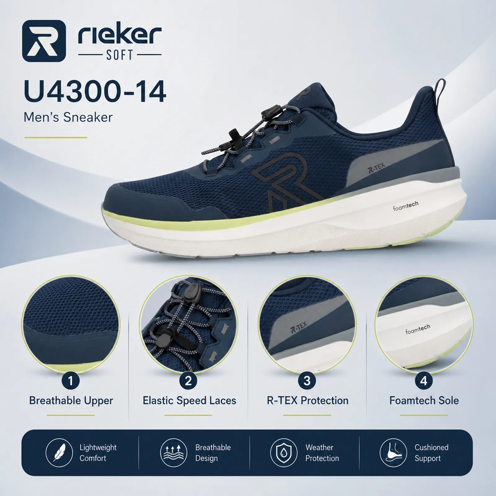 Rieker U4300 men's shoes featuring TEX membrane, breathable design and comfort technology