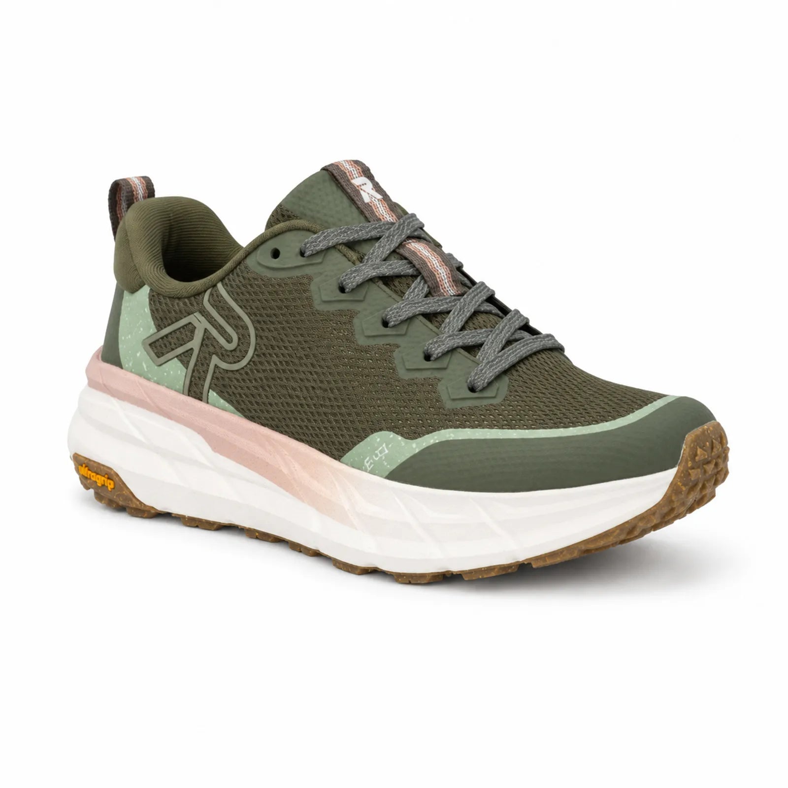 Rieker W4501-54 ladies green textile water resistant lace up trainers