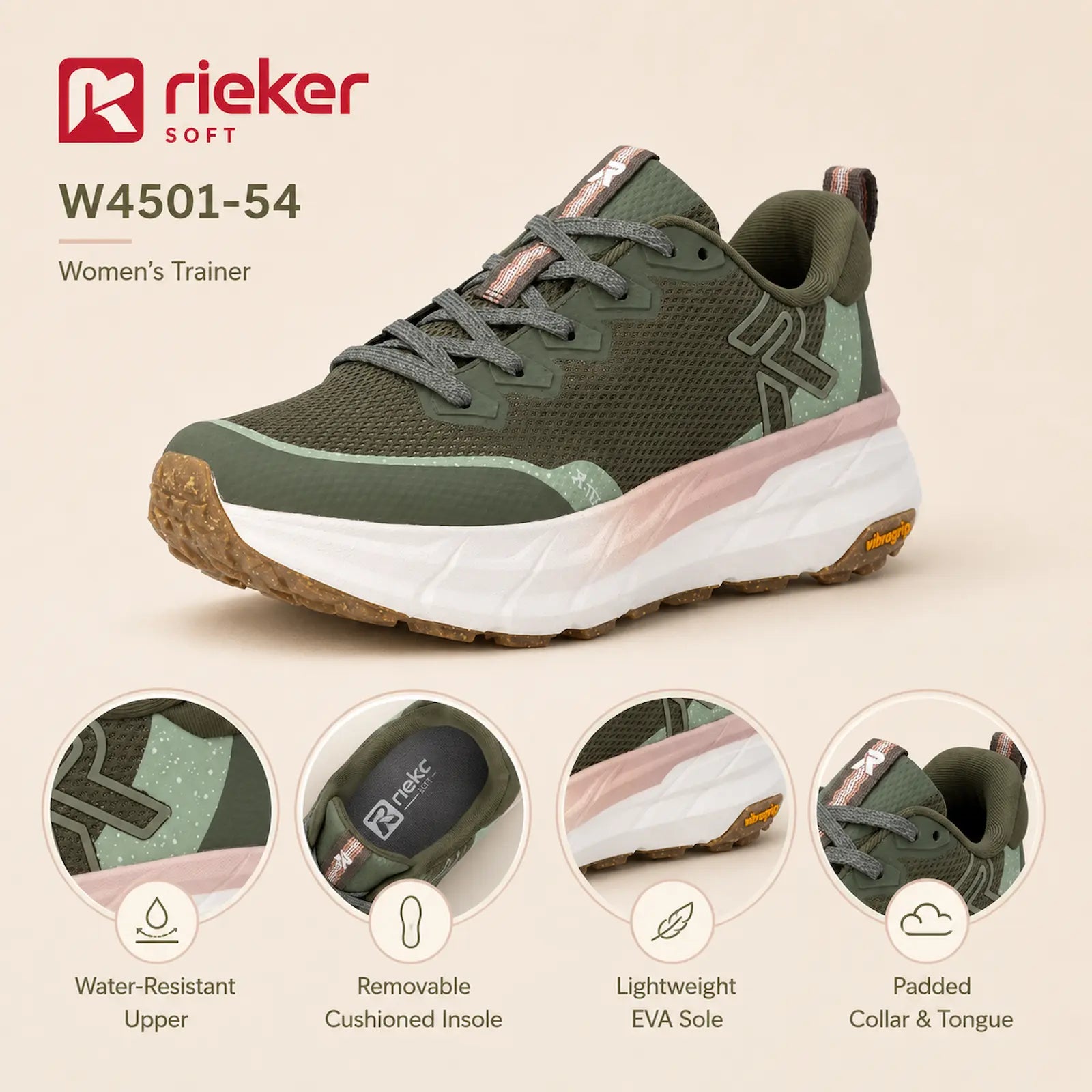 Rieker W4501-54 trainers featuring water resistant upper and cushioned comfort technology