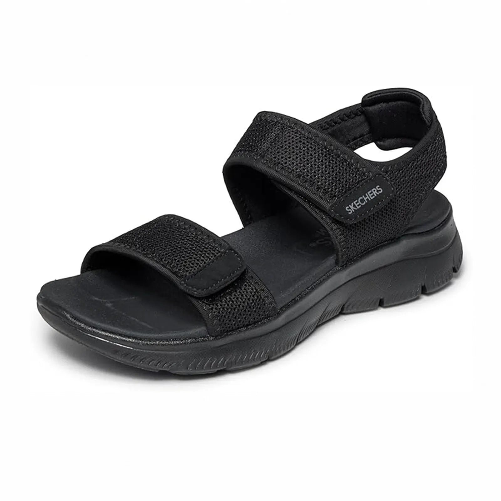 Skechers Summits women’s black sandals with two hook-and-loop straps and comfort sole