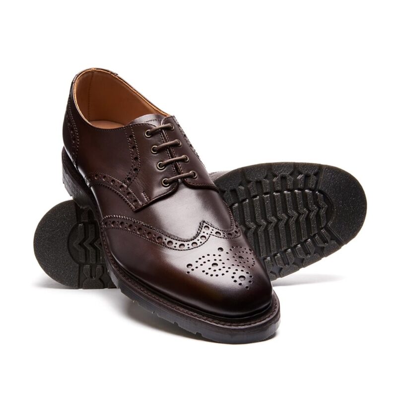 SOLOVAIR Ebony 4 Eye Gibson Brogue Shoe. Upper made from quality suede