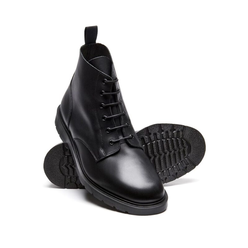 SOLOVAIR Black 6 Eye Derby Boot. Upper made from quality leather