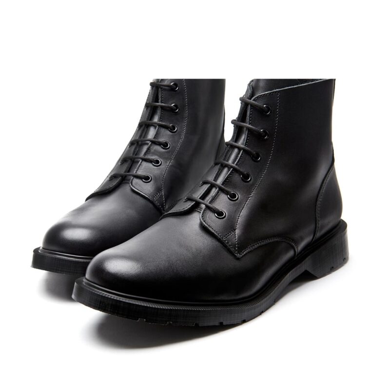 SOLOVAIR Black 6 Eye Derby Boot. Upper made from quality leather