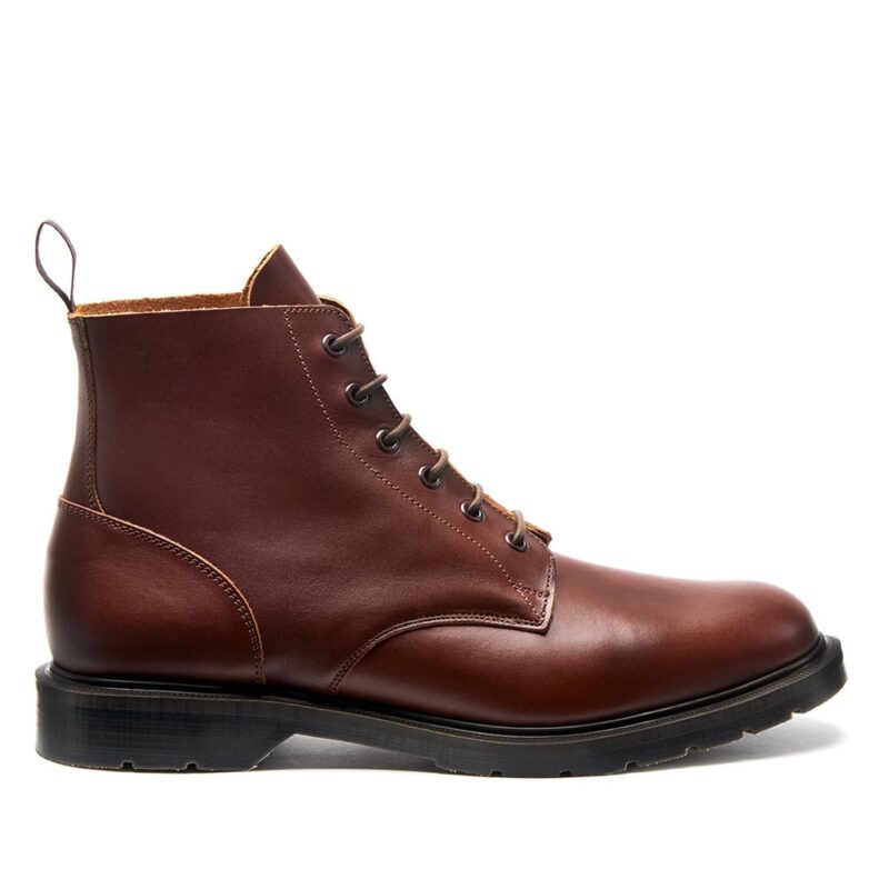 SOLOVAIR Chestnut 6 Eye Derby Boot. Upper made from quality leather