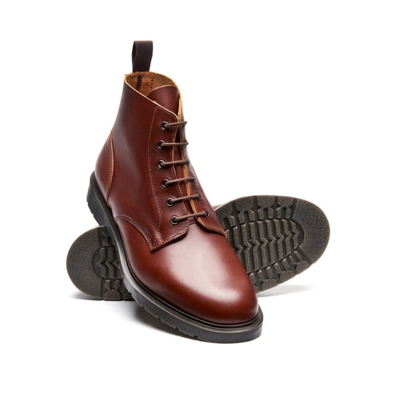 SOLOVAIR Chestnut 6 Eye Derby Boot. Upper made from quality leather