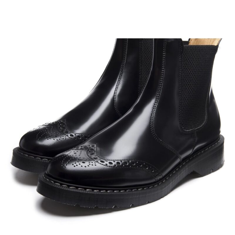 SOLOVAIR Black Hi-Shine Punched Dealer Boot. Made from quality leather