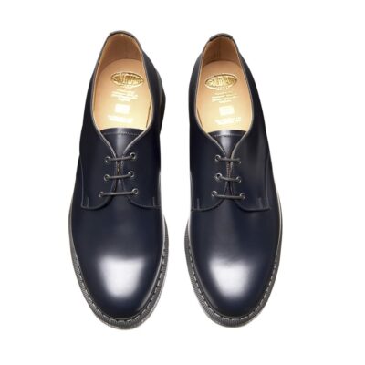 SOLOVAIR Navy Hi-Shine Gibson Shoe. Made from quality leather.