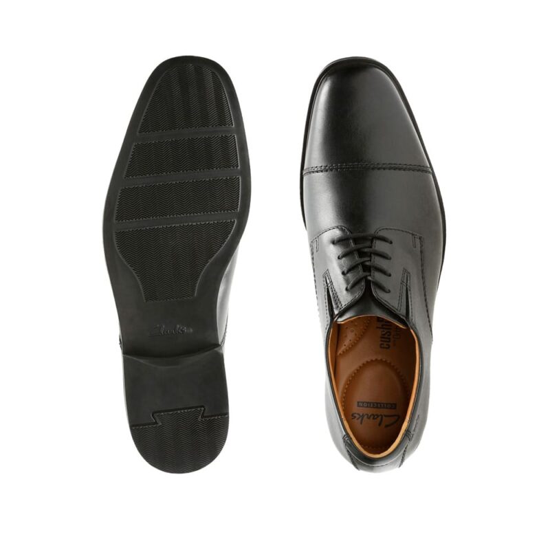 Clarks Tilden Cap Black Leather. Premium Shoes