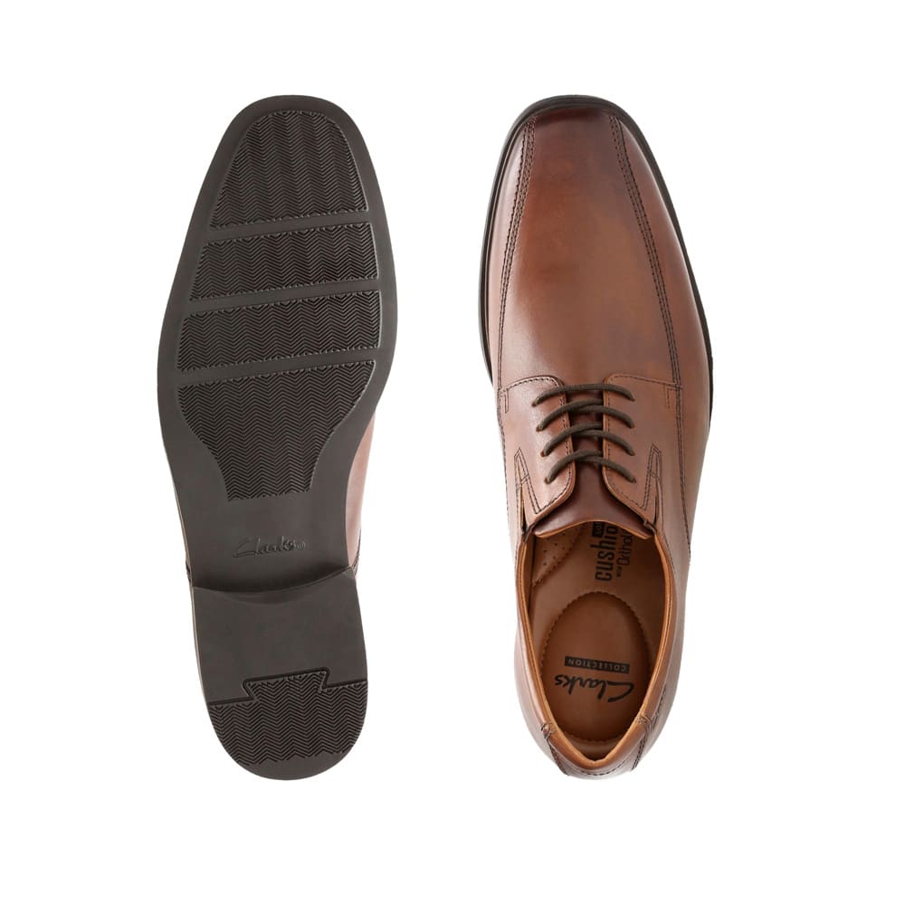 Clarks Tilden Walk Dark Tan Leather Premium Shoes - 121 Shoes