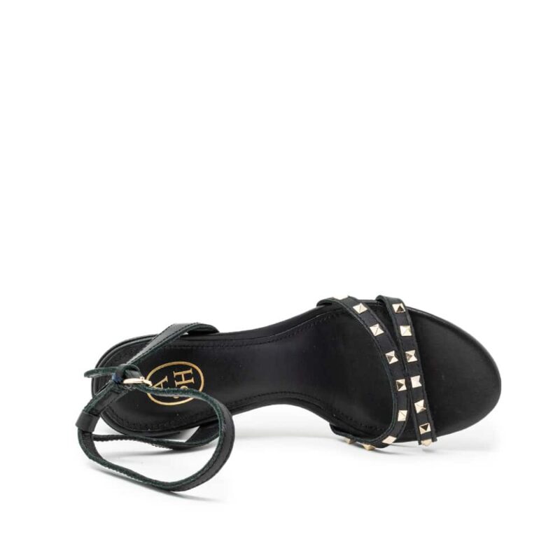 Ash Janis Heeled Sandals Black Leather & Studs