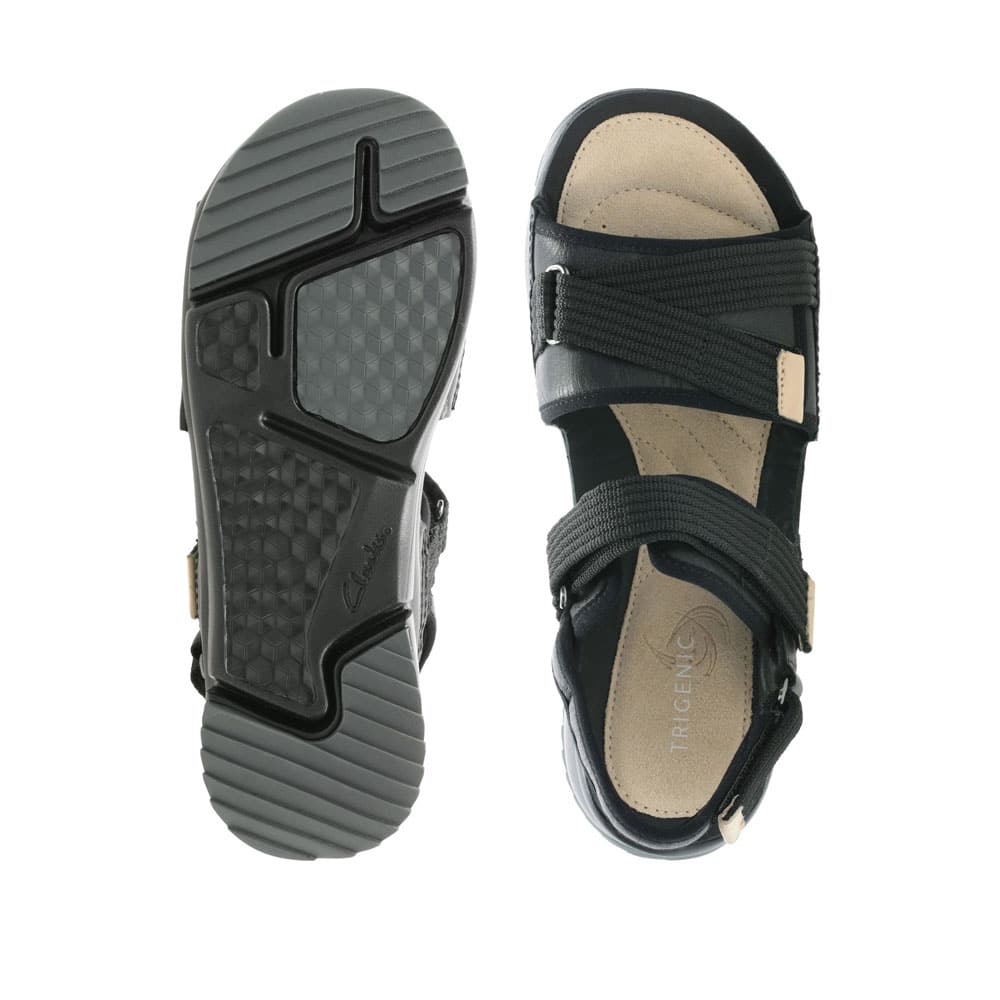 Clarks Tri Walk Black Combi Premium Leather Sandals - 121 Shoes