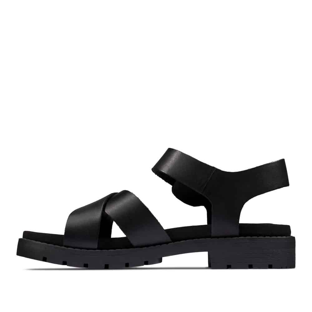 Clarks Orinoco Strap Black Leather Premium Leather Sandals - 121 Shoes