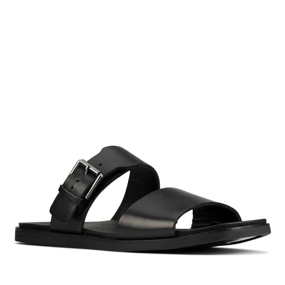 Clarks Ofra Slide Black Leather Premium Sandals - 121 Shoes