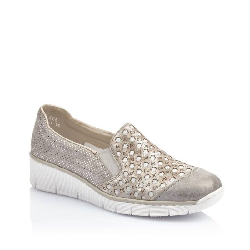 Rieker 537W4-40 Ladies Grey Combination Slip On Shoes