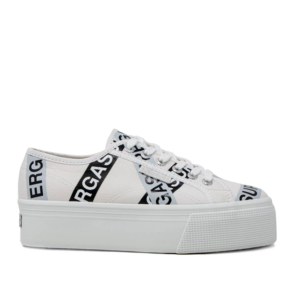 Superga 2790 Lettering Tape Jelly Sole White Cotton Trainers - 121 Shoes