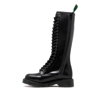 Solovair Black Hi-Shine 20 Eye Zip Derby Boot