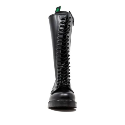 Solovair Black Hi-Shine 20 Eye Zip Derby Boot