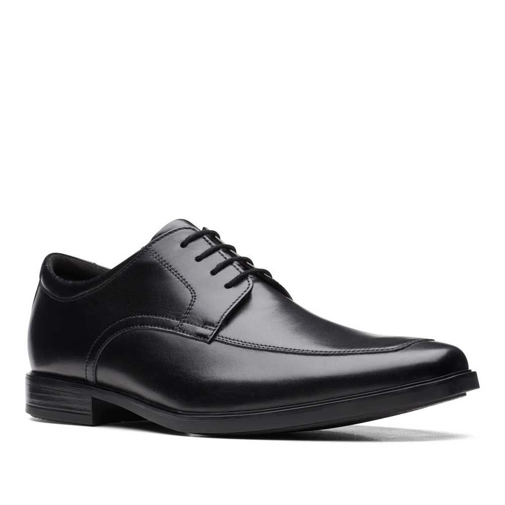 CLARKS Men's Howard Apron Shoes Black Leather Premium Shoes - 121 Shoes