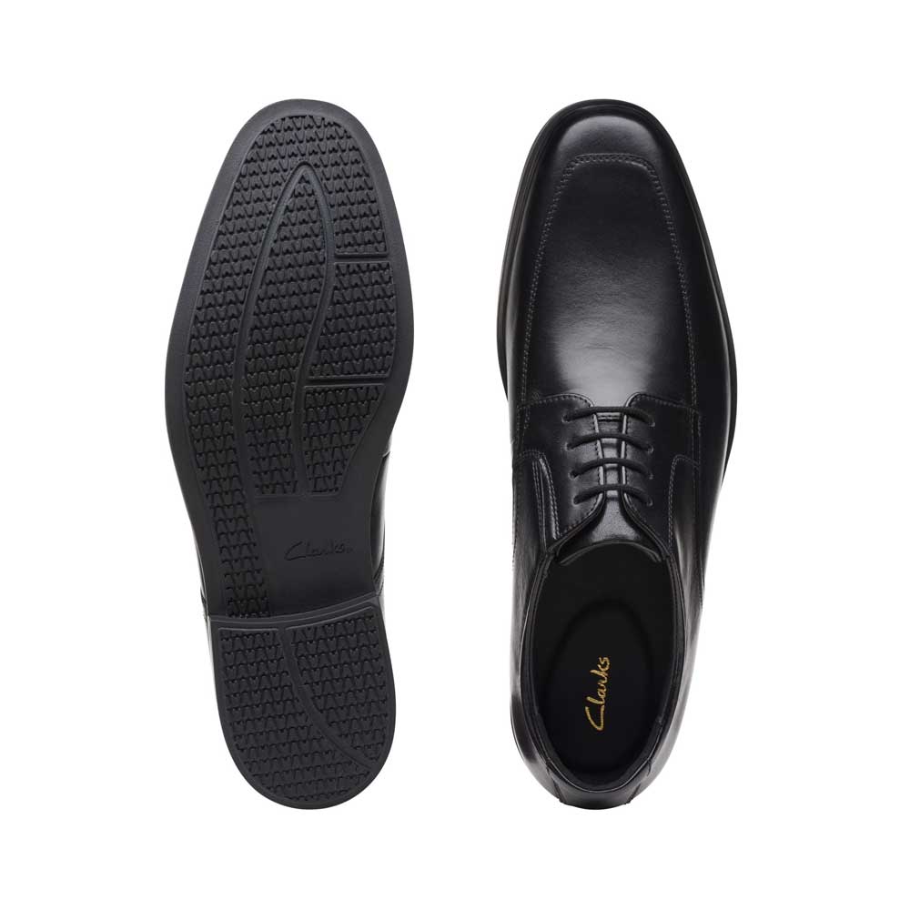 CLARKS Men's Howard Apron Shoes Black Leather Premium Shoes - 121 Shoes