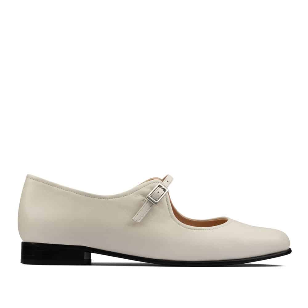 Clarks Pure Flat White Leather Premium Shoes - 121 Shoes
