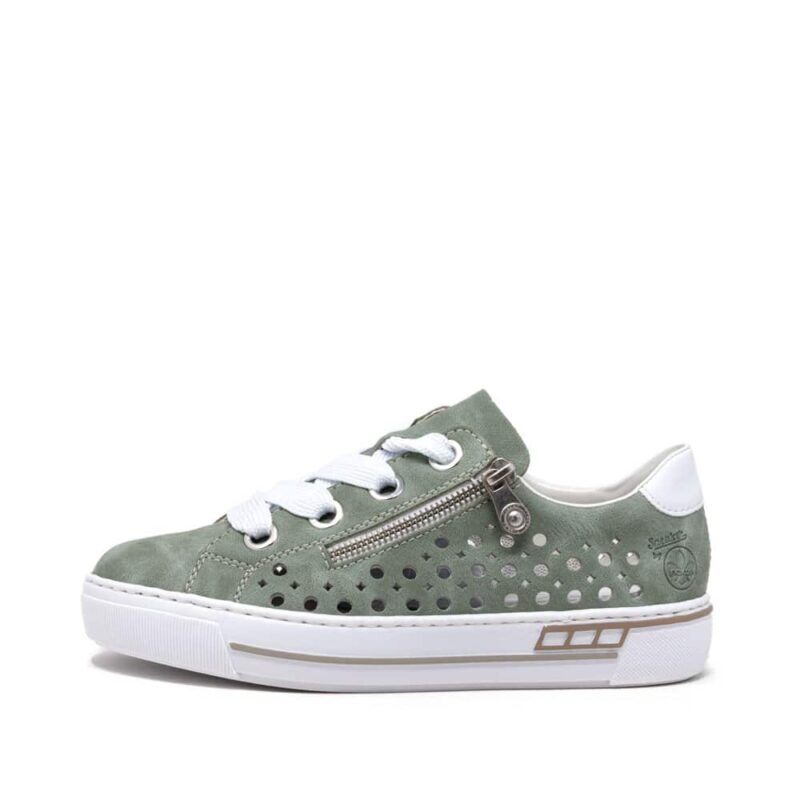 Rieker L8845-52 Ladies Green Lace Up Shoes