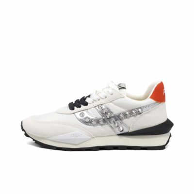 ASH SPIDER 168 STUDS ECO LADIES TRAINERS IN WHITE AND ORANGE