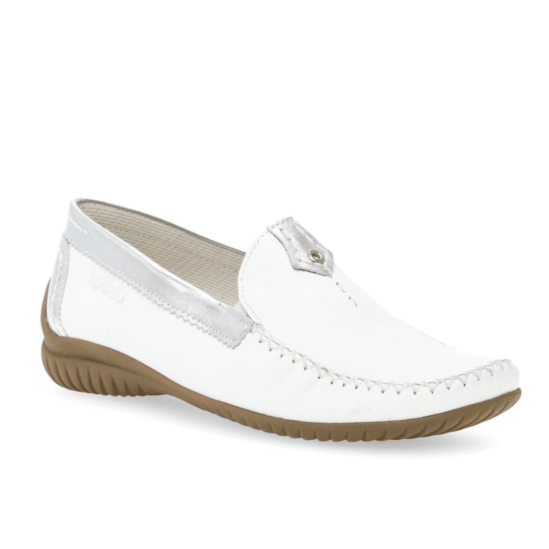 Gabor California Womens Loafers Fashion White/Silver Leather Slip on Casual Shoes 6609050