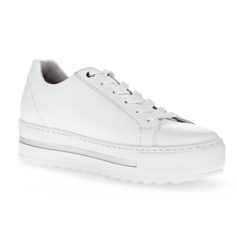 Gabor Heather Women's Trainers White Leather Low-Top Wide Fit Lace up & Zip Casual Sneakers 6649850