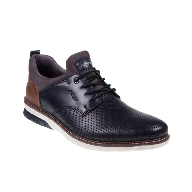 Rieker Men's Leather Shoes Navy Leather Lace-Up Business Shoes 1445015
