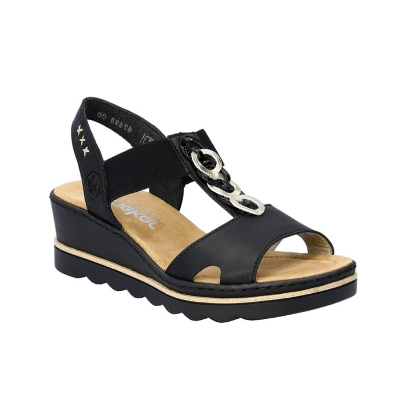Rieker Women's Sandals Black Fashion Slip on Wedge Sandals 6749800