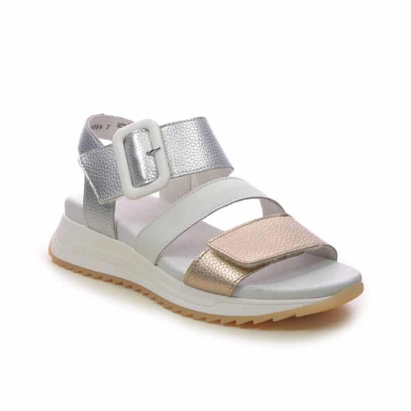 Rieker Women's Sandals White Gold Leather Classic Velcro Casual Sandals W295090
