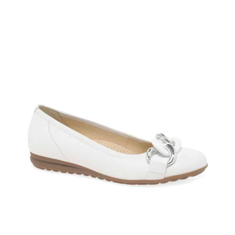 Gabor Sabia Women's Ballet Flats White Leather Women's Wide Fit Slip-on Casual Shoes 6262550