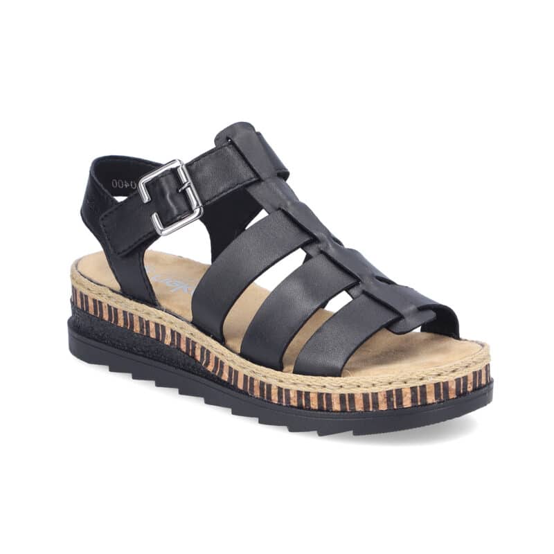 Rieker Women's Sandals Classic Black Fashion Hook & Loop Summer Shoes V790400